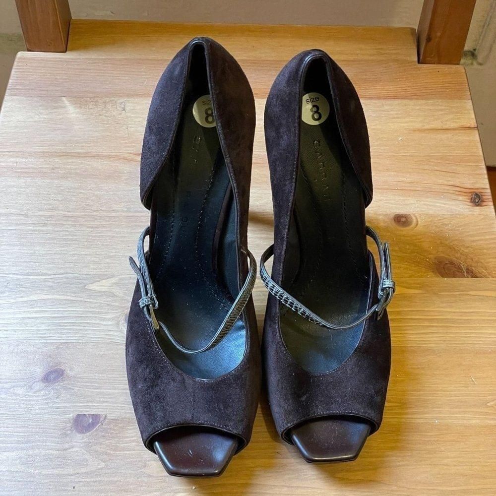 Barbara Bui Peep Toe Heels 8 Black Suede Leather Mary Jane Work Office Corporate
